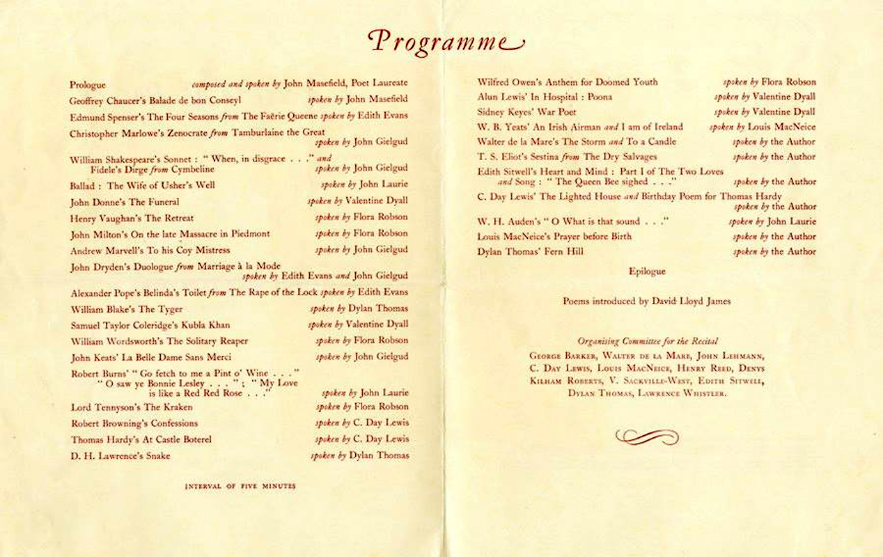Poetry recital for the Queen Progamme