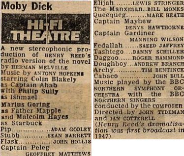 Radio Times clipping for Reed's 1979 remake of Moby Dick