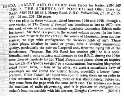 Hilda Tablet and Others and The Streets of Pompeii and Other Plays from British Book News, February 1972. British Book News