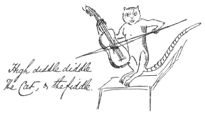 High diddle diddle / The Cat, on the fiddle (drawing by Edward Lear). Nursery rhyme