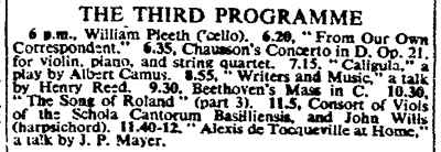 Third Programme broadcasting schedule for April 7, 1949. London Times